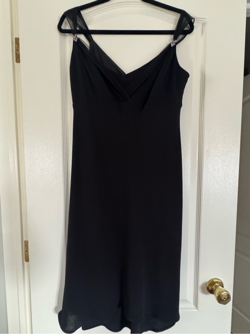Evan-Picone Black Evening Dress | Size 12 | Mesh Straps & Rhinestone Detail